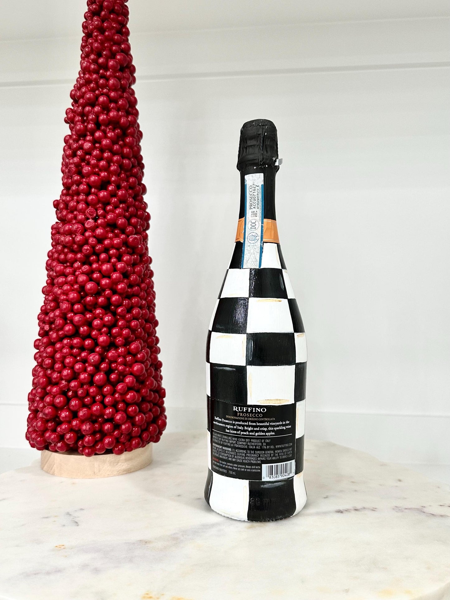 Black & White Checkered Bottle with Custom Letter