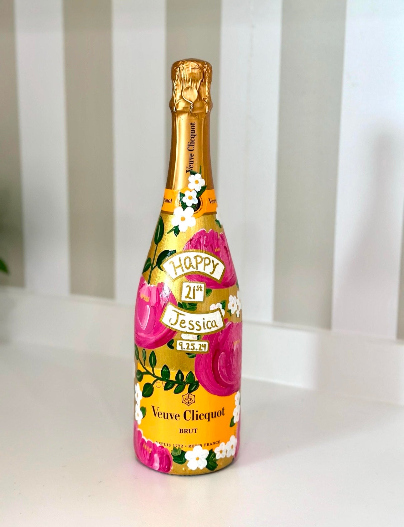 Hand Painted Customized Bottle - Flower pattern