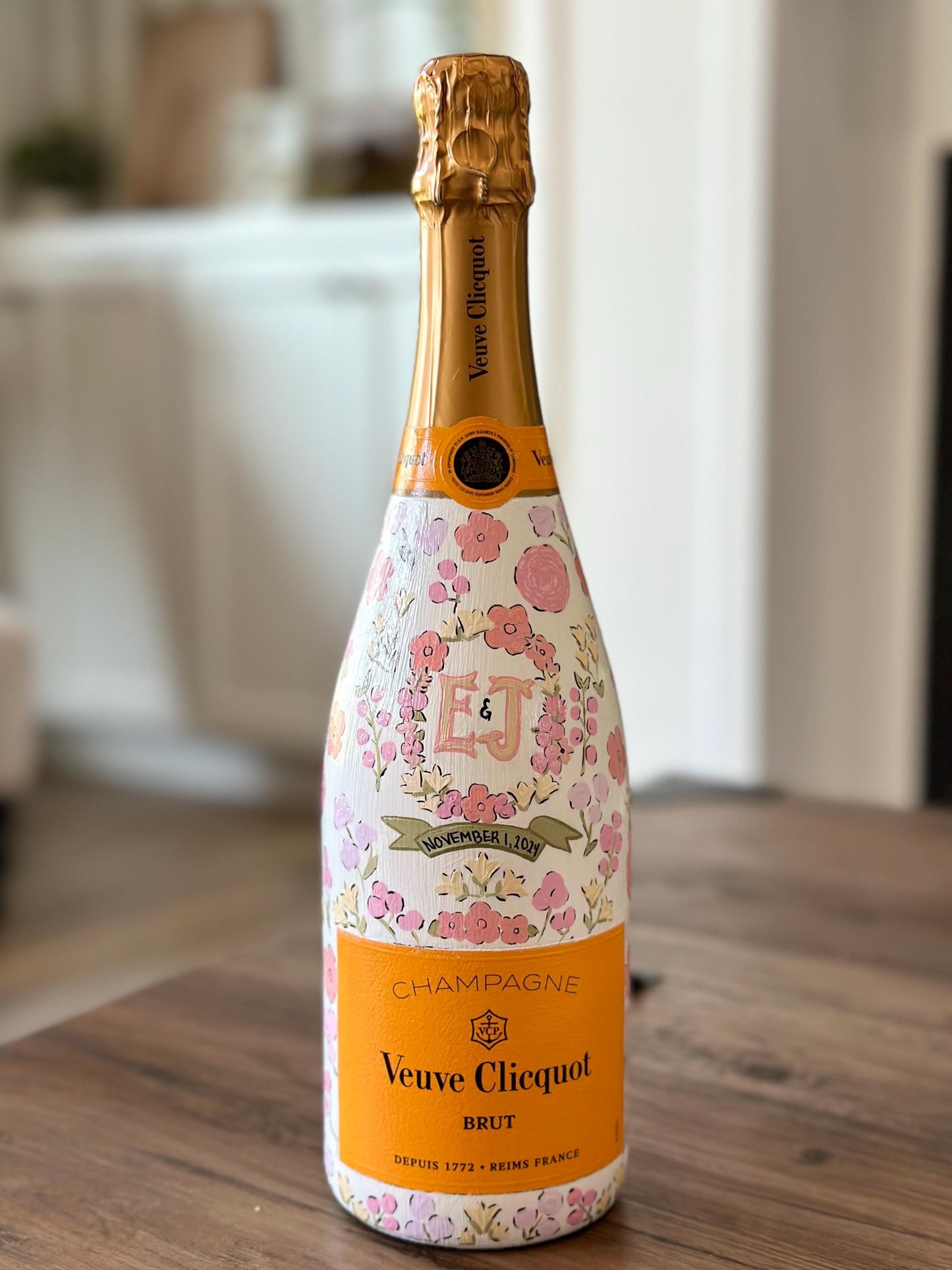 Pastel Flowers Engagement Customized Hand Painted bottle